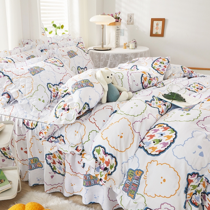 91家纺网 家纺一手货源 找家纺 十个点 2022新款全棉夹棉印花单被套 七彩熊