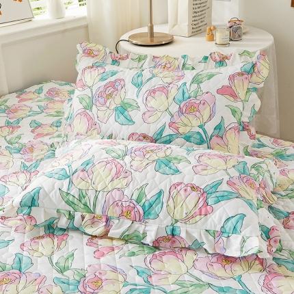 91家纺网 家纺一手货源 找家纺 十个点 2022新款全棉夹棉印花单枕套一对 花影