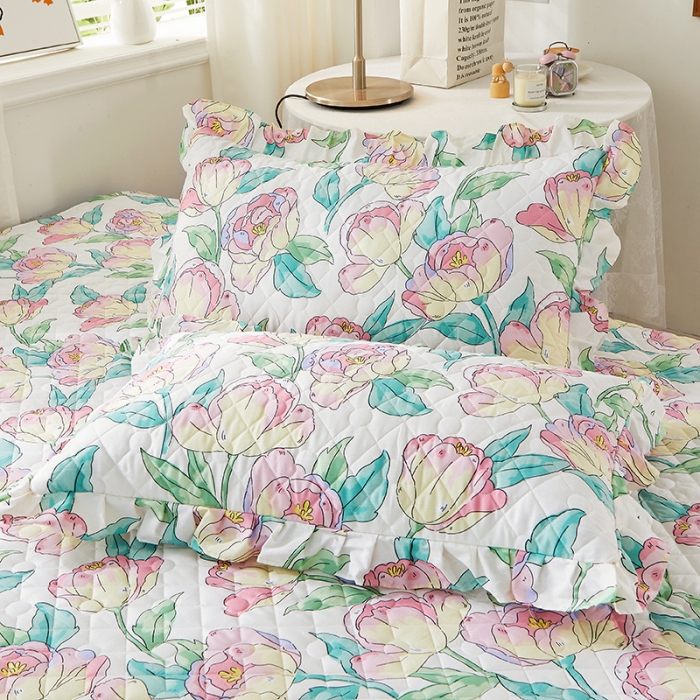 91家纺网 家纺一手货源 找家纺 十个点 2022新款全棉夹棉印花单枕套一对 花影