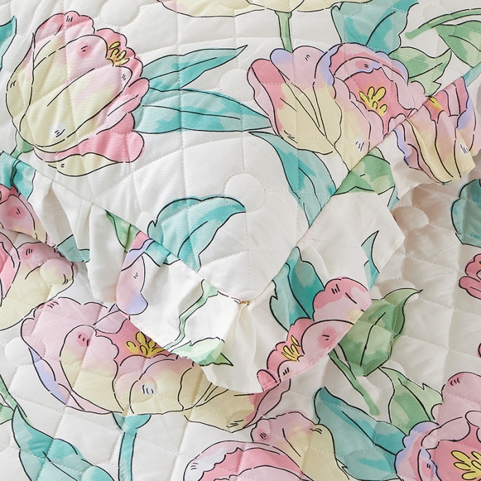 91家纺网 家纺一手货源 找家纺 十个点 2022新款全棉夹棉印花单枕套一对 花影