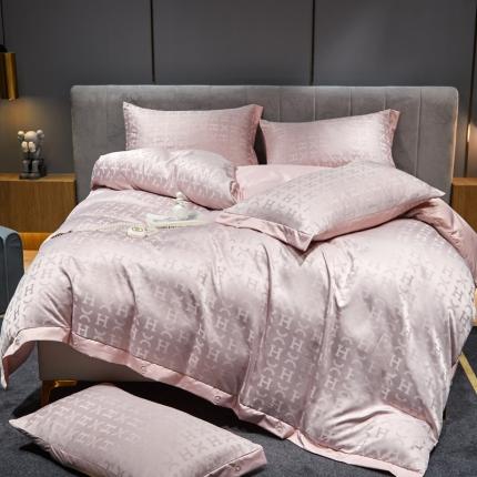 91家纺网 家纺一手货源 找家纺 凡客 2022新款40支仿天丝提花纽扣款四件套 卡迪亚-柔雾粉