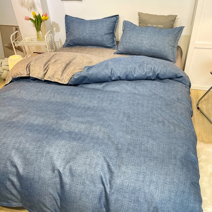 91家纺网 家纺一手货源 找家纺 赫然家纺 新款舒适柔软亲肤爆款芦荟棉四件套货源充足可可-蓝灰