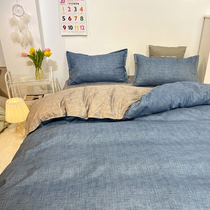 91家纺网 家纺一手货源 找家纺 赫然家纺 新款舒适柔软亲肤爆款芦荟棉四件套货源充足可可-蓝灰