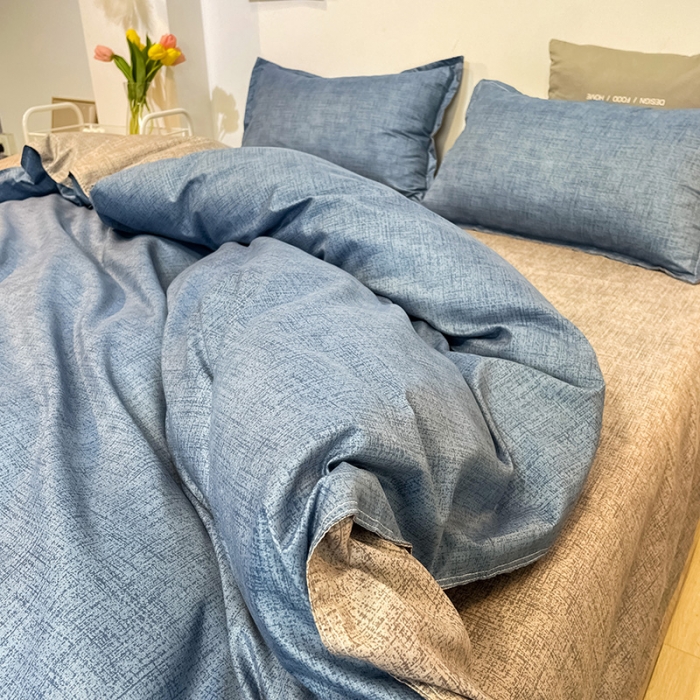 91家纺网 家纺一手货源 找家纺 赫然家纺 新款舒适柔软亲肤爆款芦荟棉四件套货源充足可可-蓝灰