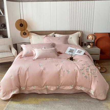 91家纺网 家纺一手货源 找家纺 （总）凯磊家纺 2022新款高支高密.长绒棉刺绣四件套-翩翩起舞