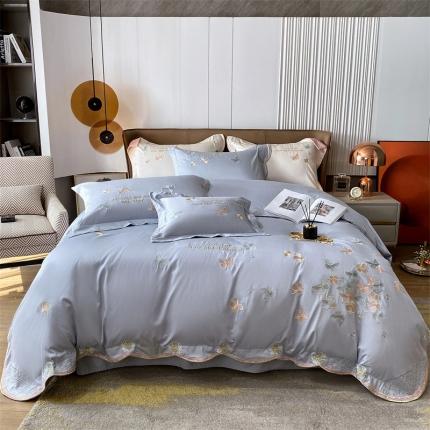 91家纺网 家纺一手货源 找家纺 （总）凯磊家纺 2022新款高支高密.长绒棉刺绣四件套-翩翩起舞