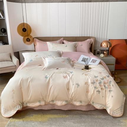 91家纺网 家纺一手货源 找家纺 （总）凯磊家纺 2022新款高支高密.长绒棉刺绣四件套-翩翩起舞