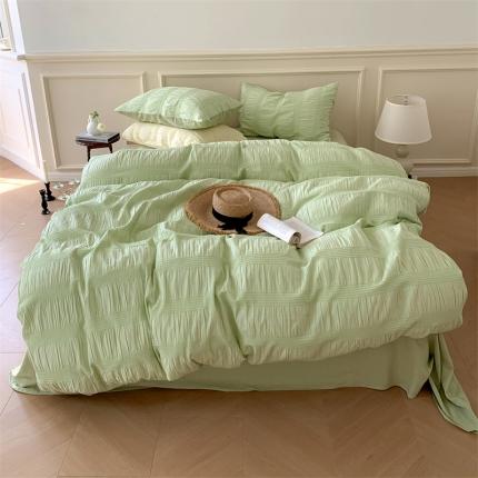 91家纺网 家纺一手货源 找家纺 桔子 2022新款全棉水洗棉泡泡纱四件套-Anna安娜场景一 牛油果