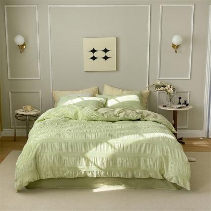 91家纺网 家纺一手货源 找家纺 桔子 2022新款全棉水洗棉泡泡纱四件套-Anna安娜场景二 牛油果