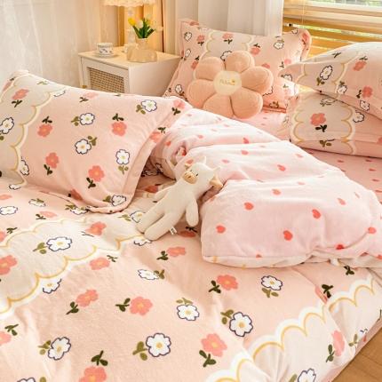 91家纺网 家纺一手货源 找家纺 川悦生活 2021新款牛奶绒四件套 花田李下