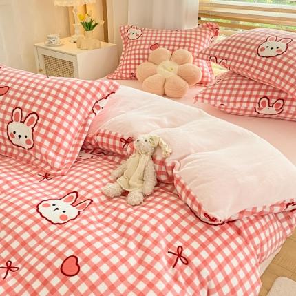 91家纺网 家纺一手货源 找家纺 川悦生活 2021新款牛奶绒四件套 快乐小兔