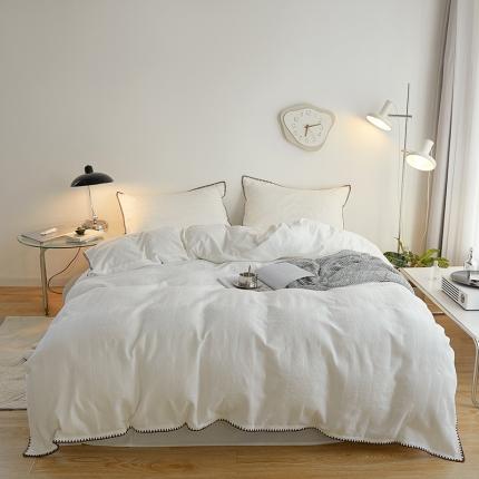 91家纺网 家纺一手货源 找家纺 简家居 2022新款千鸟华夫格四件套 本白