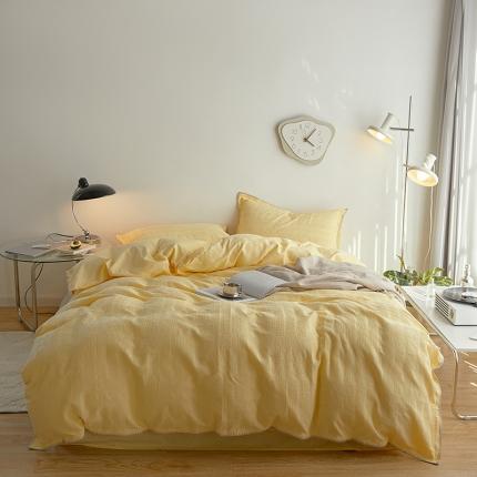 91家纺网 家纺一手货源 找家纺 简家居 2022新款千鸟华夫格四件套 嫩黄