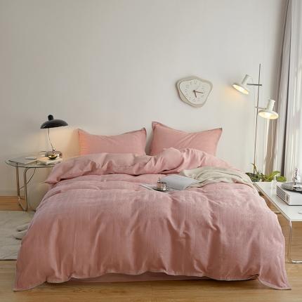 91家纺网 家纺一手货源 找家纺 简家居 2022新款千鸟华夫格四件套 皮粉