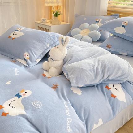 91家纺网 家纺一手货源 找家纺 川悦生活 2021新款牛奶绒四件套 快乐鸭