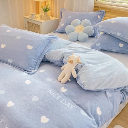 91家纺网 家纺一手货源 找家纺 川悦生活 2021新款牛奶绒四件套 心相印兰