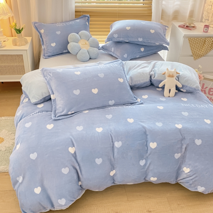 91家纺网 家纺一手货源 找家纺 川悦生活 2021新款牛奶绒四件套 心相印兰