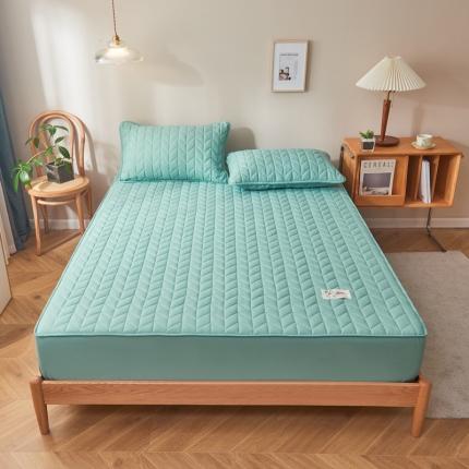 卡伦 2025新款原棉大豆纤维夹棉床笠席梦思保护套 大麦纹湖蓝