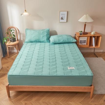 卡伦 2025新款原棉大豆纤维夹棉床笠席梦思保护套 方块纹湖蓝
