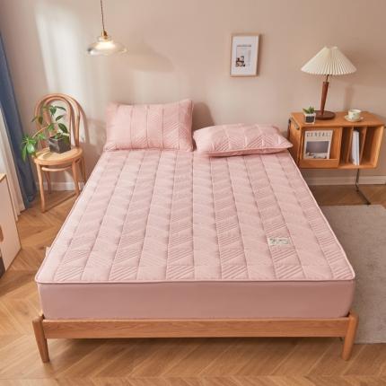 卡伦 2025新款原棉大豆纤维夹棉床笠席梦思保护套 方块纹玉色