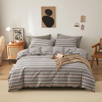 91家纺网 家纺一手货源 找家纺 水洗的故事 2022新款全棉色织水洗棉四件套系列 舒雅-灰