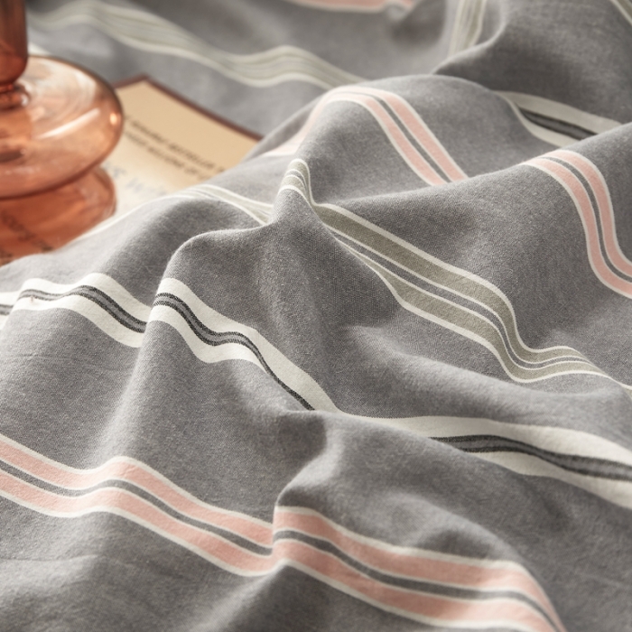 91家纺网 家纺一手货源 找家纺 水洗的故事 2022新款全棉色织水洗棉四件套系列 舒雅-灰