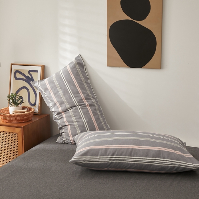 91家纺网 家纺一手货源 找家纺 水洗的故事 2022新款全棉色织水洗棉四件套系列 舒雅-灰