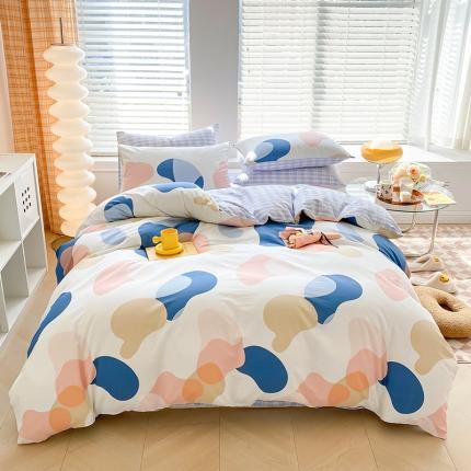 91家纺网 家纺一手货源 找家纺 2022年新款13070全棉纯棉印花纽扣款四件套直播 西蒙