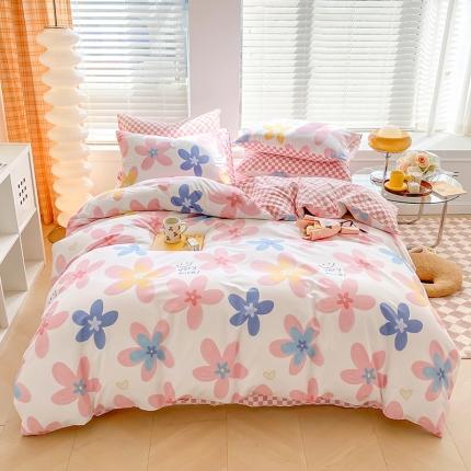 2022年新13070全棉纯棉印花纽扣款四件套直播 后花园粉