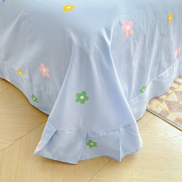 91家纺网 家纺一手货源 找家纺 2022年13070全棉纯棉印花纽扣款四件套直播 后花园蓝