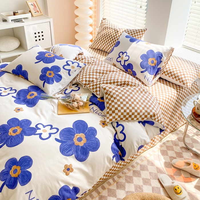 91家纺网 家纺一手货源 找家纺 2022年新13070全棉纯棉印花纽扣款四件套直播 晓芙庄园