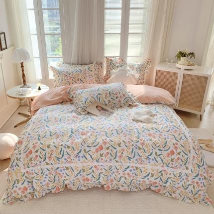 91家纺网 家纺一手货源 找家纺 眠屿 2022新款全棉小碎花法式花边四件套 春华秋实