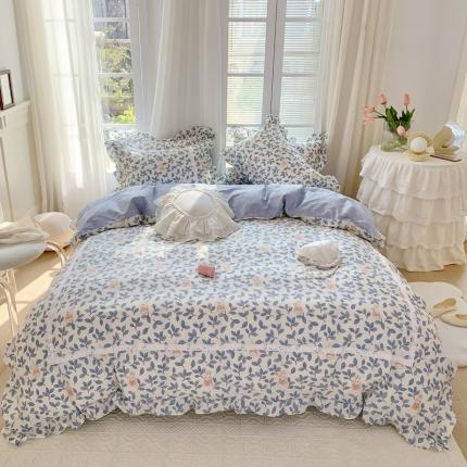 眠屿 2022新款全棉小碎花法式花边四件套 菲菲兔