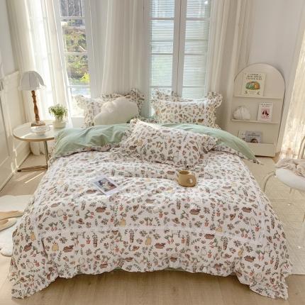 91家纺网 家纺一手货源 找家纺 眠屿 2022新款全棉小碎花法式花边四件套 田园物语