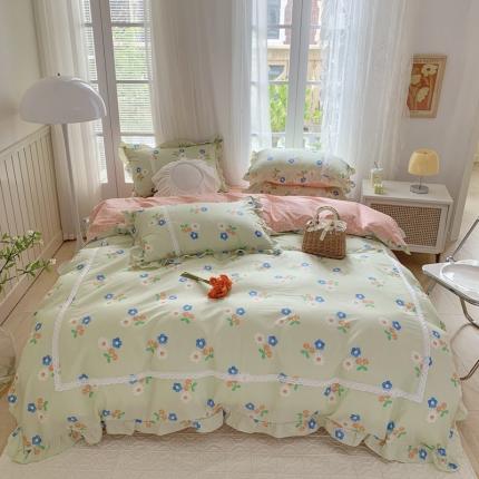 眠屿 2022新款全棉小碎花法式花边四件套 樱桃小花