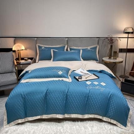 91家纺网 家纺一手货源 找家纺 （总）苹果星 2022新款贡缎提花刺绣四件套-艾弗里