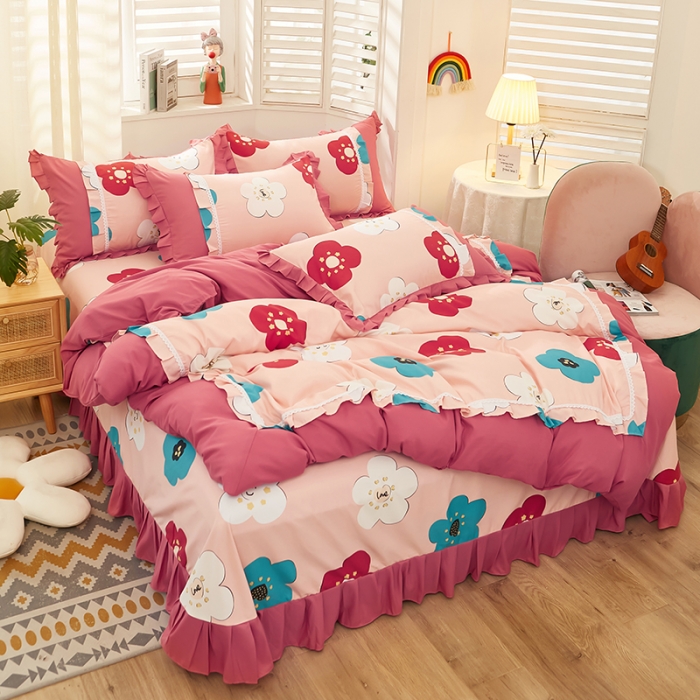 91家纺网 家纺一手货源 找家纺 艺玲 2022新款韩版澳绒床裙四件套 欢乐颂