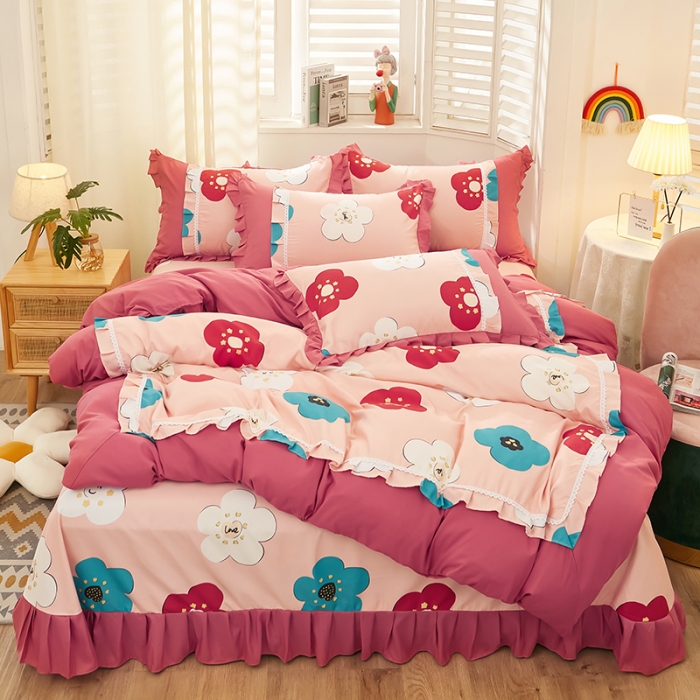 91家纺网 家纺一手货源 找家纺 艺玲 2022新款韩版澳绒床裙四件套 欢乐颂