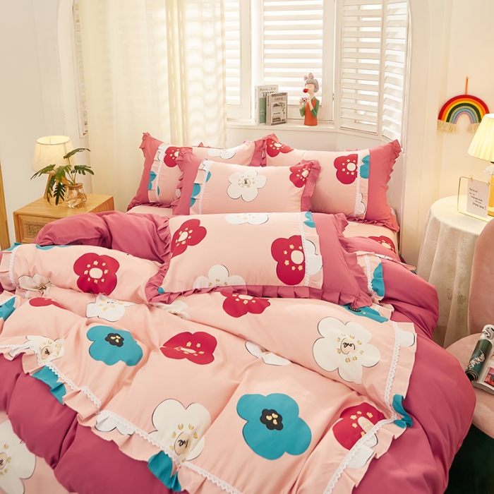 91家纺网 家纺一手货源 找家纺 艺玲 2022新款韩版澳绒床裙四件套 欢乐颂