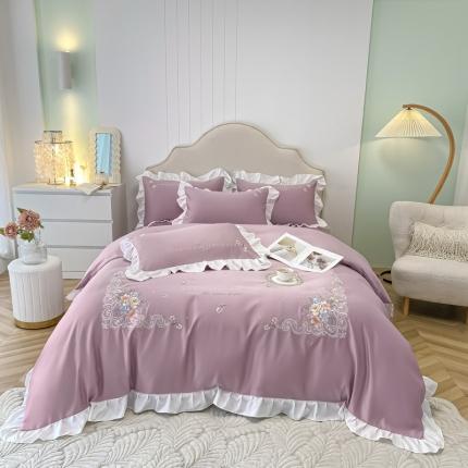 91家纺网 家纺一手货源 找家纺 （总）苹果星新款140s贡缎水洗天丝棉刺绣花边四件套朵拉