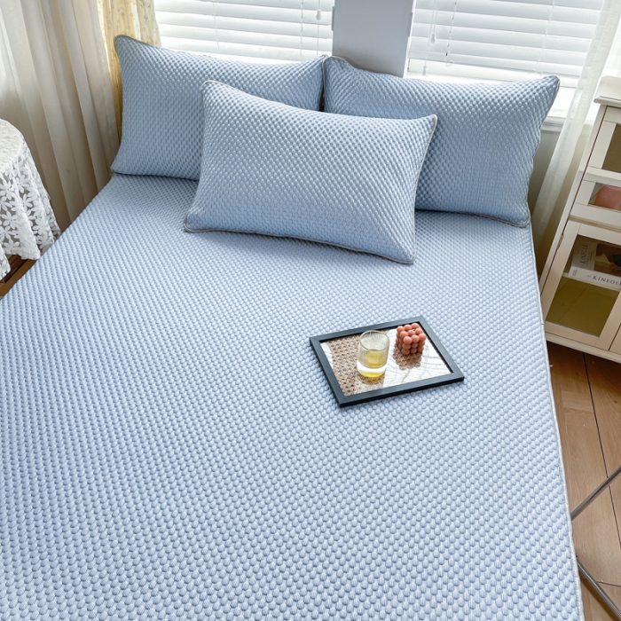 91家纺网 家纺一手货源 找家纺 青竹苑 2022新款凉感冰豆豆席床笠款 天蓝