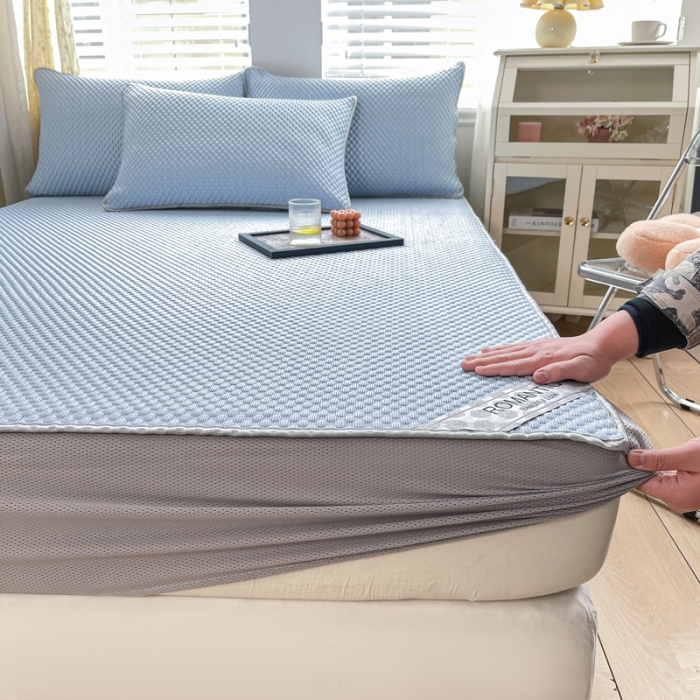 91家纺网 家纺一手货源 找家纺 青竹苑 2022新款凉感冰豆豆席床笠款 天蓝