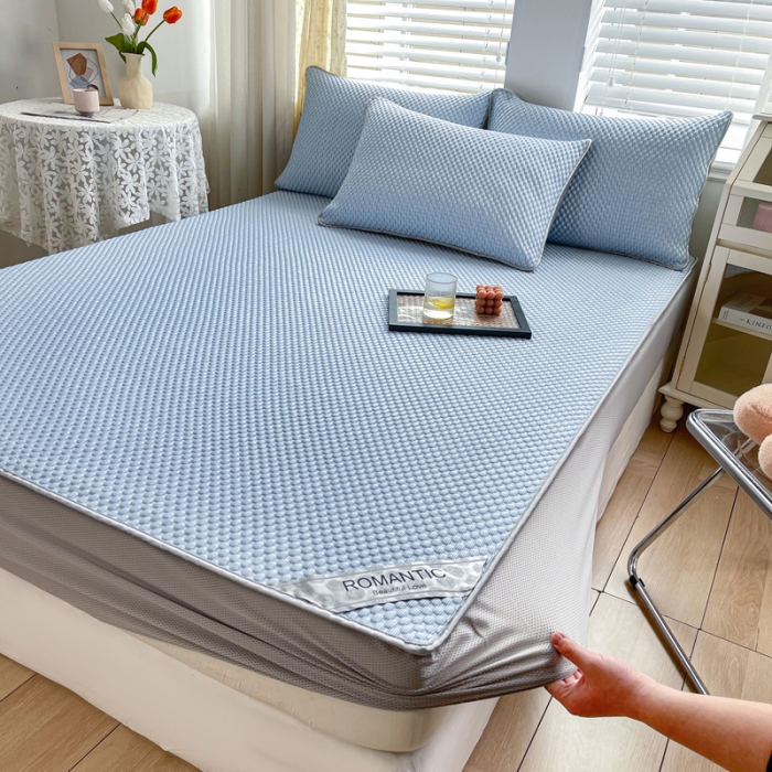 91家纺网 家纺一手货源 找家纺 青竹苑 2022新款凉感冰豆豆席床笠款 天蓝