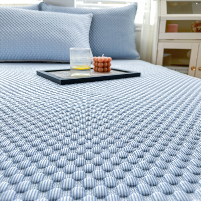 91家纺网 家纺一手货源 找家纺 青竹苑 2022新款凉感冰豆豆席床笠款 天蓝