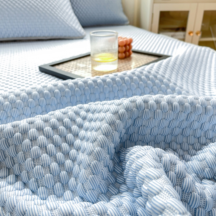 91家纺网 家纺一手货源 找家纺 青竹苑 2022新款凉感冰豆豆席床笠款 天蓝