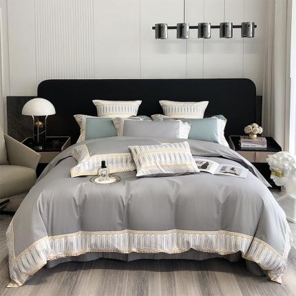 91家纺网 家纺一手货源 找家纺 曼布缇 2025新品100S澳棉长绒棉四件套-莉莉丝 时尚灰