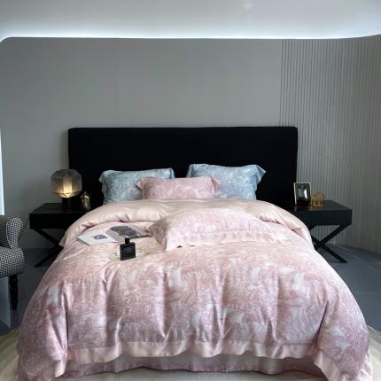 91家纺网 家纺一手货源 找家纺 馨蕊 2022新款80S兰精天丝四件套巴黎-香蜜粉