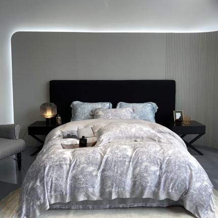 91家纺网 家纺一手货源 找家纺 馨蕊 2022新款80S兰精天丝四件套巴黎-雾霾灰