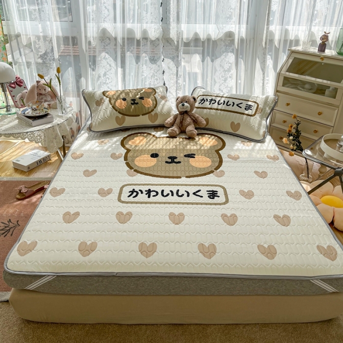 91家纺网 家纺一手货源 找家纺 慕尚 2025新款大版乳胶凉席 爱心小熊