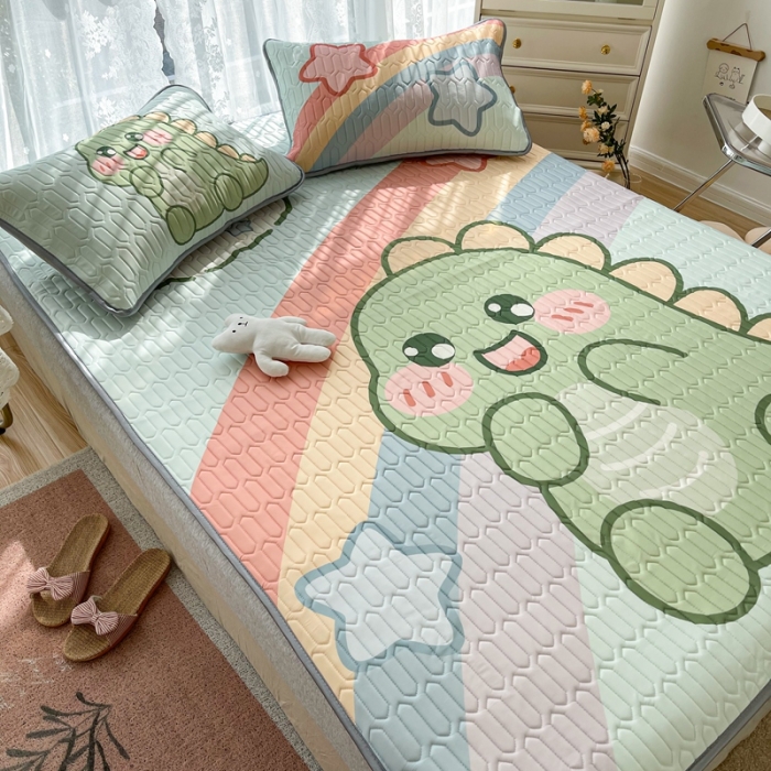 91家纺网 家纺一手货源 找家纺 慕尚 2025新款大版乳胶凉席 可爱恐龙